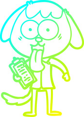 cold gradient line drawing cute cartoon dog wearing office shirt