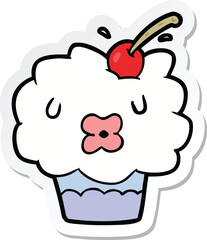 sticker of a cartoon cupcake