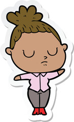 sticker of a cartoon calm woman
