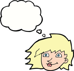 cartoon female face with thought bubble