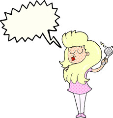 comic book speech bubble cartoon woman brushing hair
