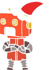 flat color illustration of a robot wearing santa hat