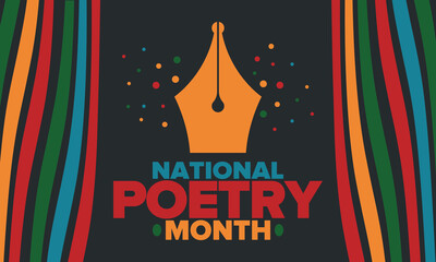 National Poetry Month in April. Poetry Festival in the United States and Canada. Literary events and celebration. Poster, card, banner and background. Vector illustration