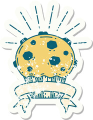 grunge sticker of tattoo style chocolate muffin