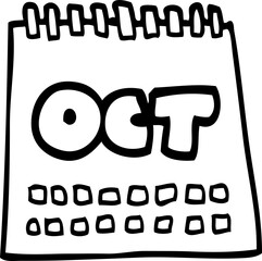 line drawing cartoon calendar showing month of october