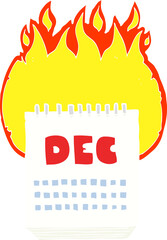 flat color illustration of a cartoon calendar showing month of december