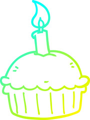 cold gradient line drawing cartoon birthday cupcake