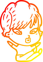 warm gradient line drawing cartoon woman