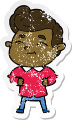 distressed sticker of a happy cartoon man