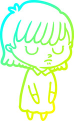 cold gradient line drawing cartoon woman