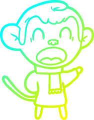 cold gradient line drawing shouting cartoon monkey wearing scarf