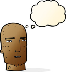 cartoon bald tough guy with thought bubble