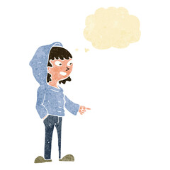 cartoon pointing teenager with thought bubble