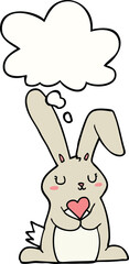 cartoon rabbit in love and thought bubble