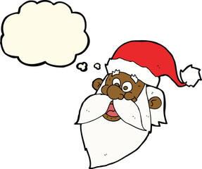 cartoon jolly santa claus face with thought bubble