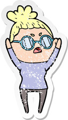 distressed sticker of a cartoon annoyed woman