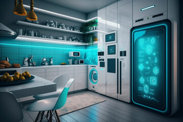 Smart house modern kitchen interior.AI technology generated image