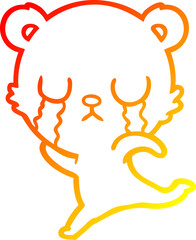 warm gradient line drawing crying cartoon bear running away