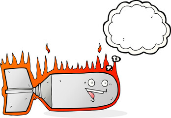 cartoon falling bomb with thought bubble
