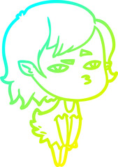 cold gradient line drawing cartoon vampire girl