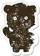 retro distressed sticker of a cute cartoon black bear