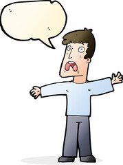 cartoon frightened man with speech bubble