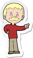 sticker of a cartoon man with mustache pointing