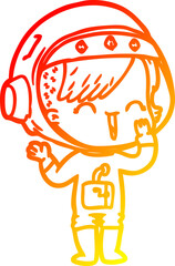 warm gradient line drawing cartoon laughing astronaut girl