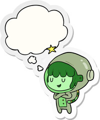 cartoon space girl and thought bubble as a printed sticker