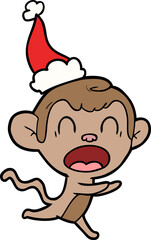 shouting line drawing of a monkey wearing santa hat