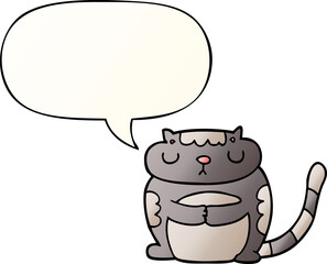 cute cartoon cat and speech bubble in smooth gradient style