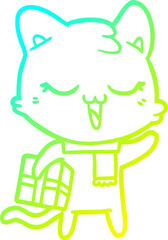 cold gradient line drawing cartoon cat