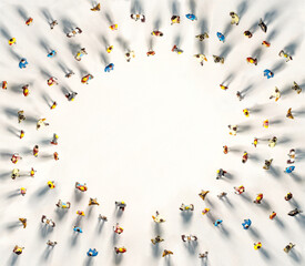 crowd of people standing in a shape of a circle. male and female characters, gathering human...