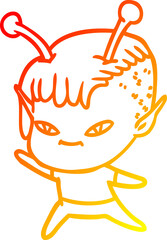 warm gradient line drawing cute cartoon alien girl