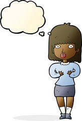 cartoon shocked woman with thought bubble