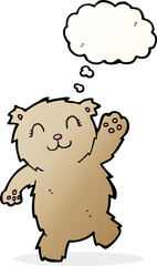 cartoon waving teddy bear with thought bubble