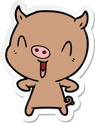 sticker of a happy cartoon pig