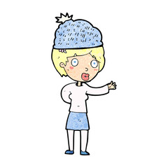 cartoon woman wearing winter hat