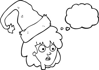 Fototapeta premium thought bubble cartoon woman with santa hat