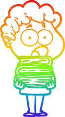 rainbow gradient line drawing cartoon man gasping in surprise