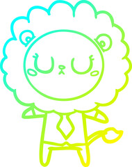 cold gradient line drawing cartoon lion in business clothes