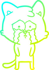 cold gradient line drawing cartoon crying cat