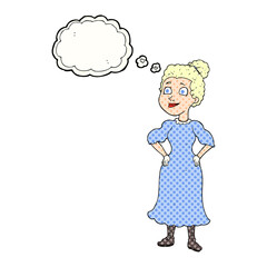 thought bubble cartoon victorian woman in dress
