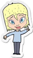sticker of a cartoon woman with idea