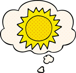 cartoon sun and thought bubble in comic book style