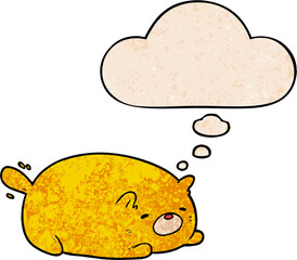 cartoon cat and thought bubble in grunge texture pattern style