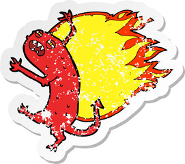 retro distressed sticker of a cartoon monster on fire