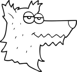 black and white cartoon wolf head