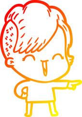 warm gradient line drawing cartoon happy hipster girl