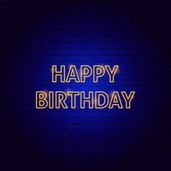 Fototapeta premium Happy Birthday Yellow Neon Sign. Vector Illustration of Holiday Glowing Led Lamp Promotion.